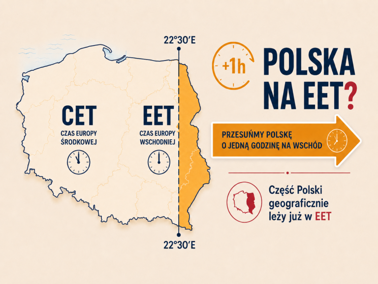 Południk 22,5 wyznaczający granicę strefy EET